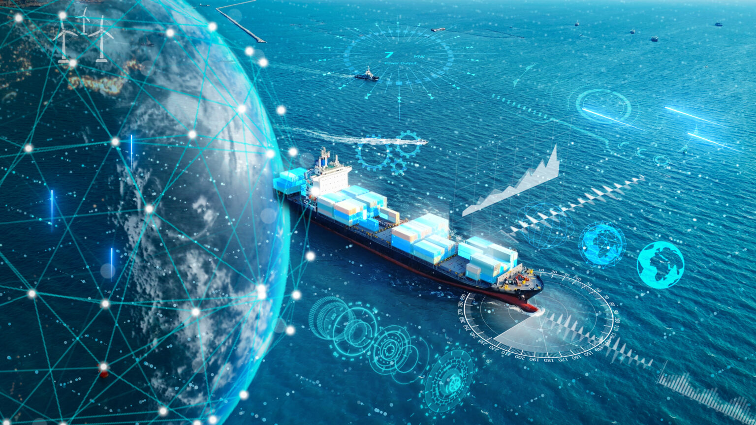 Commercial vessel supported by connected maritime systems